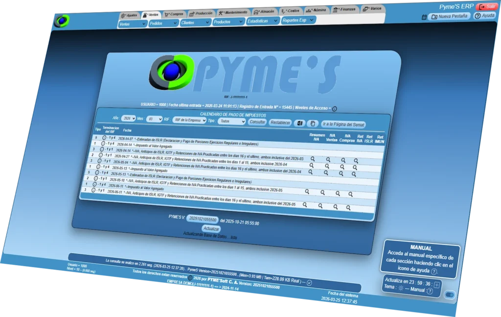 Dashboard de Pymes'S Software administrativo ERP CRM