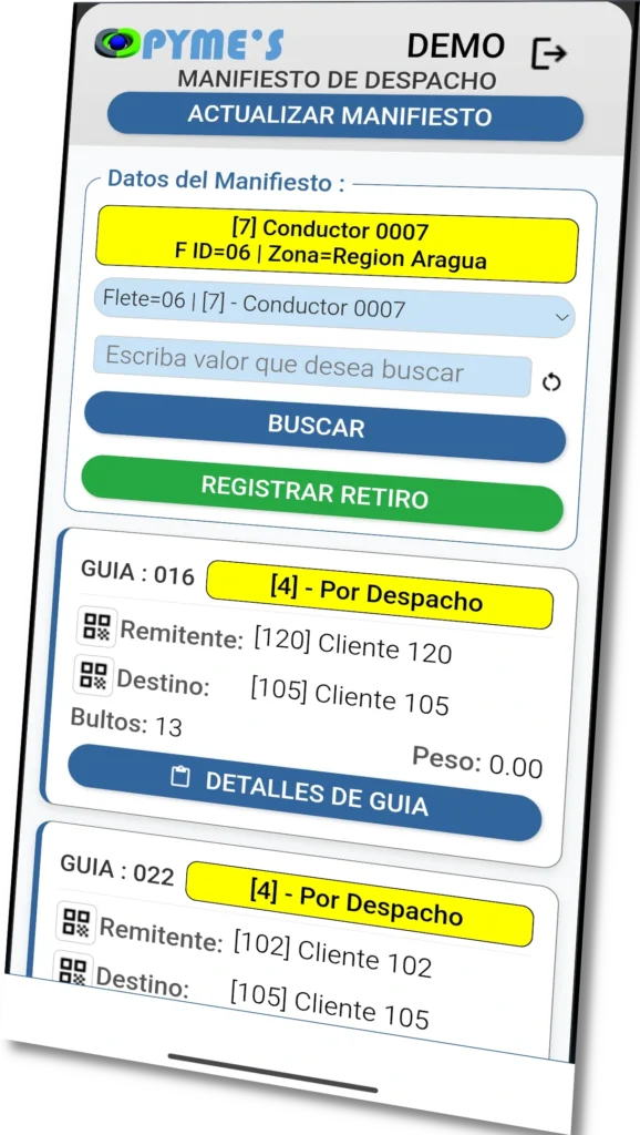 Interfaz de la app para conductores con lista de entregas pendientes 