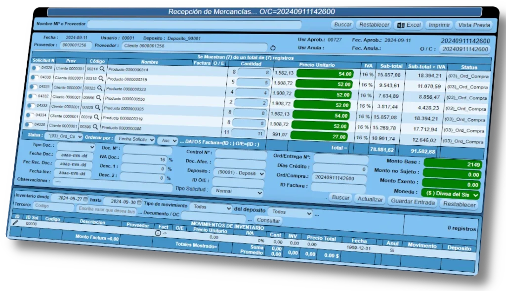 Recepcion de mercancias | Pymes'S Software administrativo ERP | Módulo de Compras