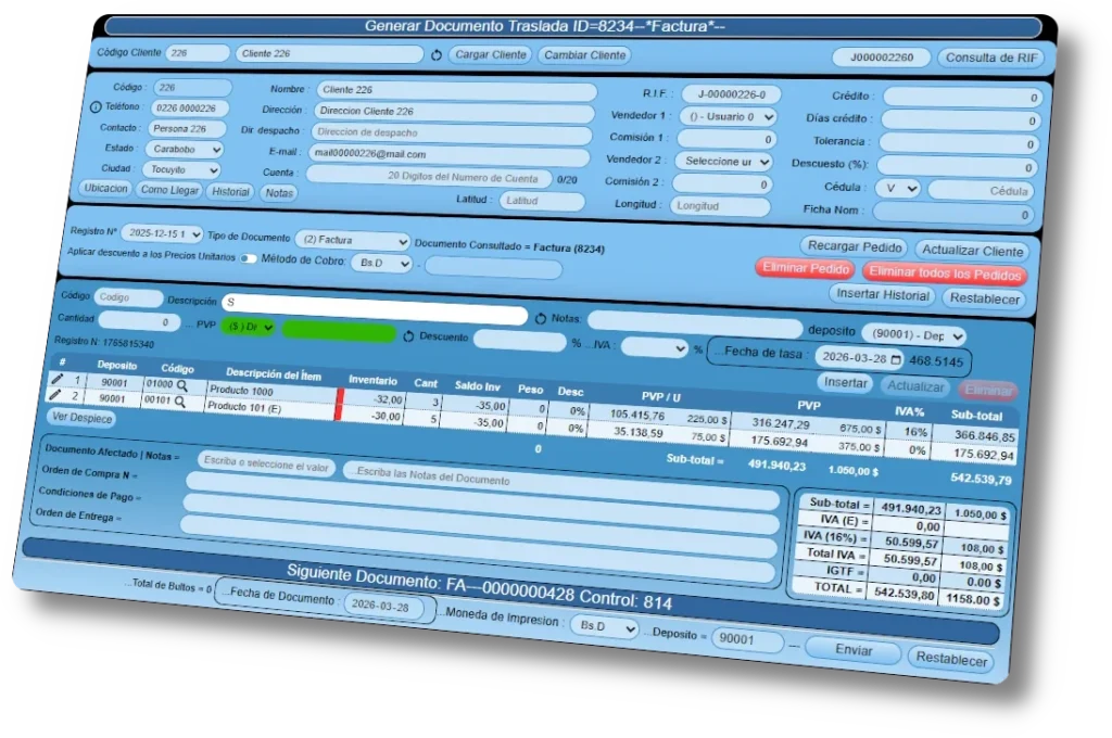 Panel del Módulo de facturación electrónica de Pyme'S ERP
